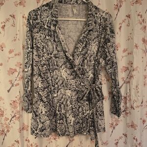 Snakeskin Print Wrap Blouse
